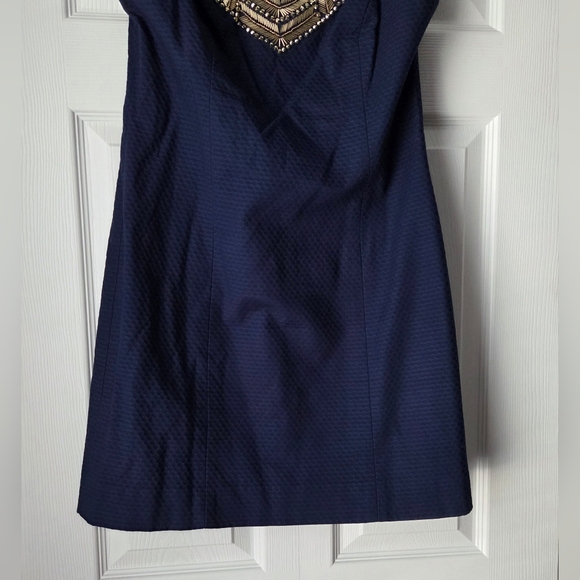 Lilly Pulitzer Carlton Shift Navy Dress with Embellished Neckline Size 6 - Picture 5 of 13